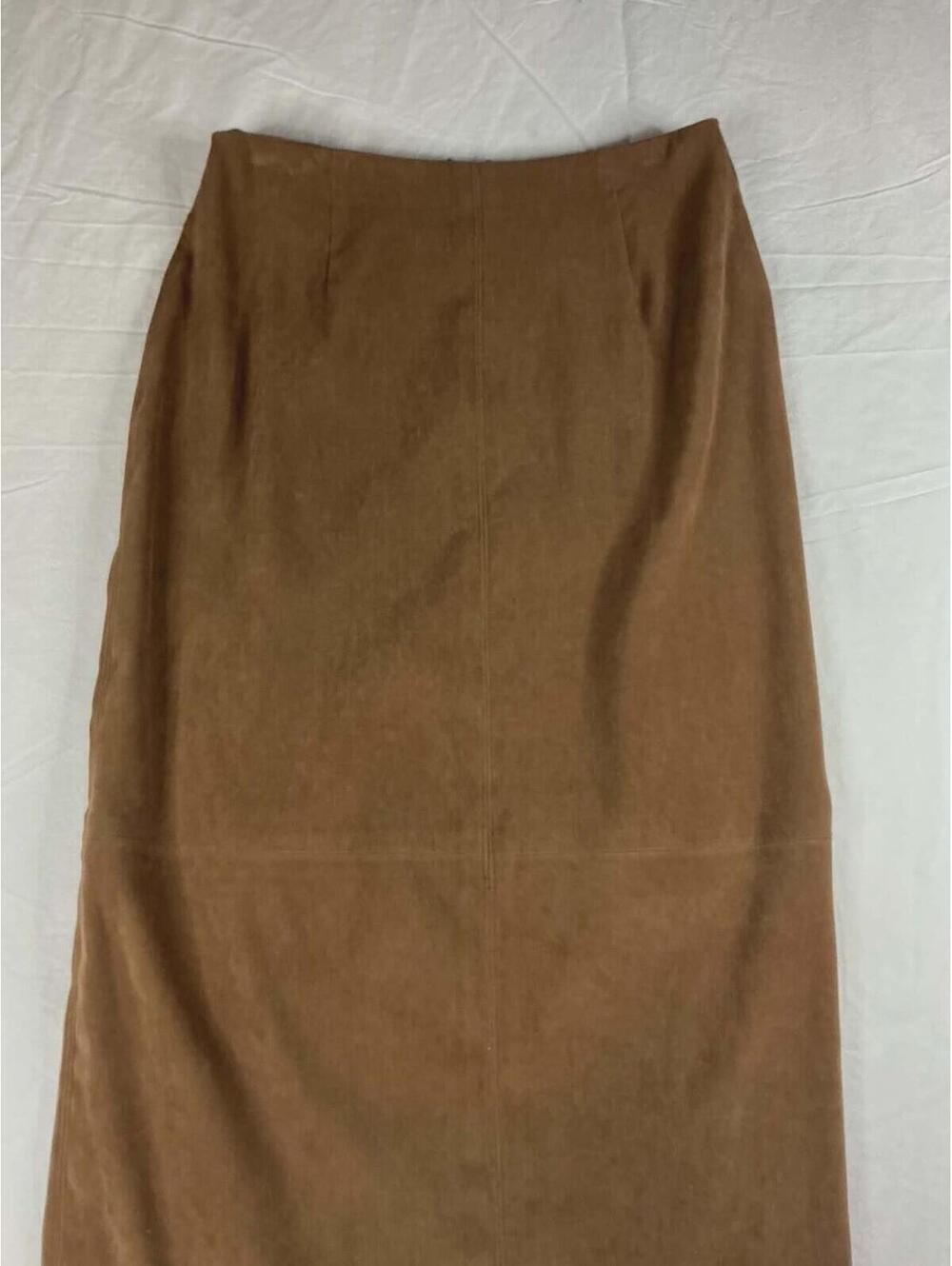 🤎 Vintage Bagatelle Brown Faux Suede Midi Skirt Slit Career Retro 🤎